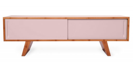 Meuble TV design en bambou Wasabi en rose pastel