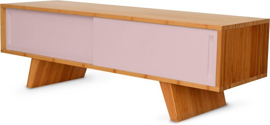 Meuble TV design en bambou Wasabi en rose pastel